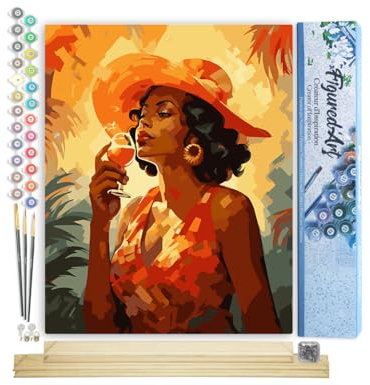 Figured'Art Peinture par Numéro Adulte avec Cadre Femme buvant un verre Art Déco - Activité Manuelle Kit de Loisir Créatif DIY Numéro d'Art Complet - 40x50cm avec châssis en bois à monter