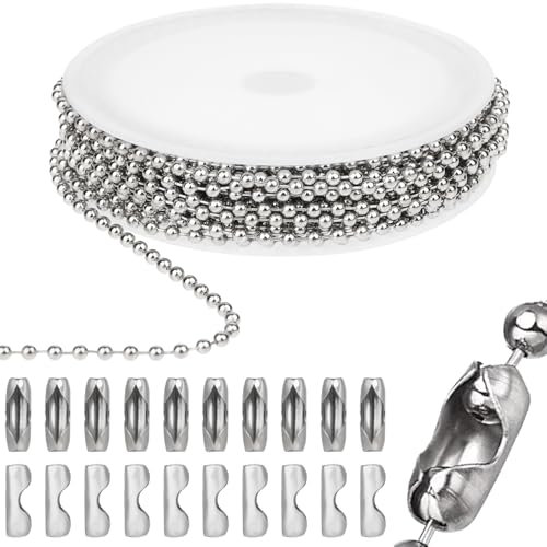 TIESOME 5M Kugelkette Edelstahl, 2mm Edelstahl Perlen Rollenkette mit 20 Kugelketten Verbinder Für DIY-Schmuckherstellung Halsketten Armbänder Schlüsselanhänger