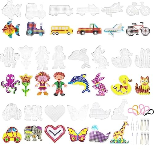 QXCFTW Hama Beads Set, 20pcs Fuse Beads, 5mm Clear Animal Shape Plastic Pegboards, Craft Tray & Chain Accessories for Boys & Girls