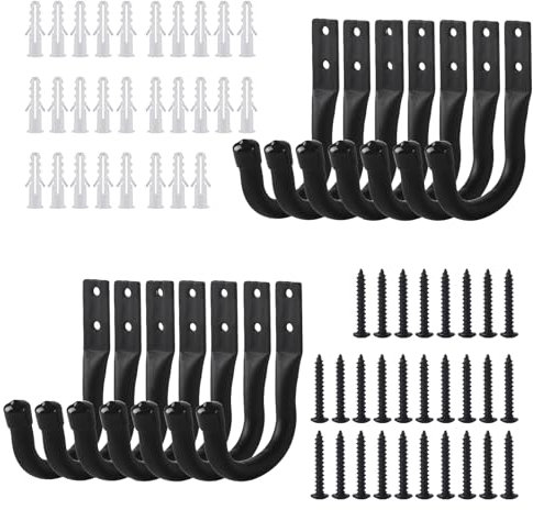 14 Pcs Crochet Mural Garage, Support Velo Mural Noirs, Accroche Velo Murale, Crochet de Rangement pour échelle de Garage, Crochets en J, Crochets Muraux Robustes pour Vélos Outils électriques