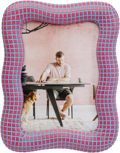 Kare Cadre photo design Wavy Peint à la main Rose Unique Utilisable debout Montage mural possible Design moderne Taille A5 Idée cadeau 23 x 18 x 2 cm (H x l x P)