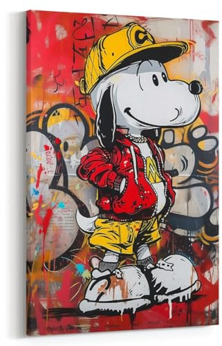 Dekomundo Abstraktes Snoopy Peanuts Leinwandbild Wohnzimmer Schlafzimmer Wanddeko Büro, 60x80 cm