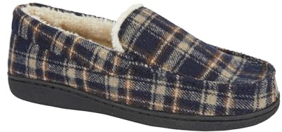 A2Z Mens Loafer Warm Fluffy Faux Fur lining Slidders Checked Moccasin - SLPR MEN Elswick Navy 10 UK