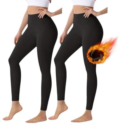 Gadgets Mafia Fleece-gefütterte Damen-Leggings, Thermohose, hohe Taille, für Fitnessstudio, Yoga im Winter, 2 Stück schwarz, Medium/Large