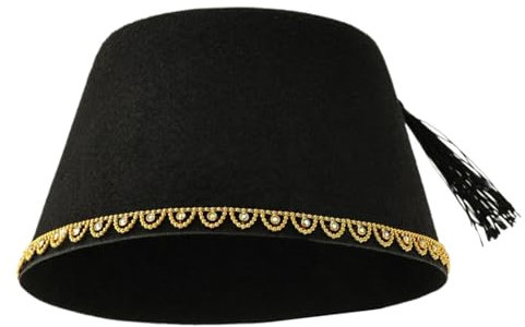 REITINGE Fez Hut für Herren mit Perlenbesatz und schwarzen Quasten, Tarboosh-Hut, ägyptische Fez-Kappen, Kostüm-Requisiten, Schwarz