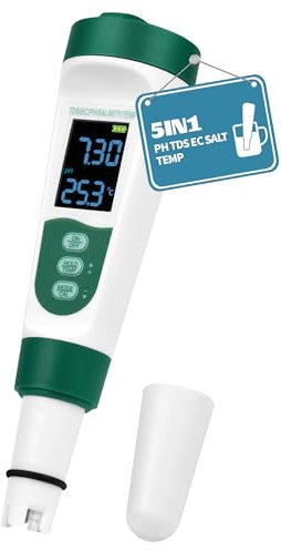 PH Messgerät 5IN1 TDS EC PH Temp Salt(%) Wassertester für Pools Trinkwasser Hyydrokultur Whirlpool Aquarium SPA Brauen - PH-EC-Messgerät-Grow TDS Tester Digital Wasserqualität-Tester