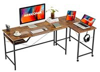 Mericonia 160 cm Computer Desk with Wheels, Switchable L-Shaped Table Game Table, Home Office Work Study Table with 2 V-Shaped Bars for Home Office, Student Study, Brown