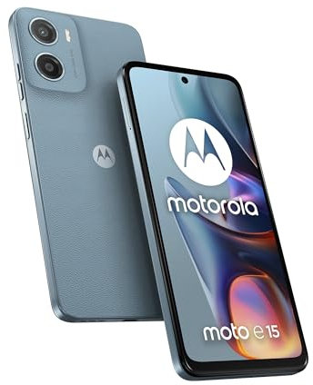 Moto E15 64 Go, Smartphone debloqué, écran 6,67, Batterie 5200 mAh, Blue Brume, Coque de Protection et câble USB C Inclus