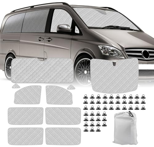 Sonnenschutz Thermomatte Ersatz für Mercedes Vito W447/Viano SWB 2014-2026 | Auto Frontscheibe Abdeckung, 10-teiliges Set für Rundumschutz, Aluminiumfolie Faltbar Sonnenblende, Reflektiert Hitze
