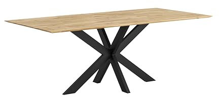 WOODLIVE DESIGN BY NATURE Arto Massivholztisch in Wildeiche, massiver Esstisch, rustikaler Esszimmertisch mit schwarzen Gestell in Sternform, Größe:220 x 100 cm