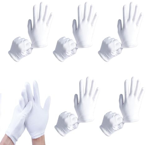 5 Paar Weiße Handschuhe Baumwolle, Stoff Handschuhe Weiss, Waschbares Und Dehnbares Tuch Für Mehrzweck, Care Baumwollhandschuhe, Bequem Und Atmungsaktiv, Für Hautpflege, Schmuck Untersuchen-22cm