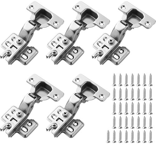 6 Pièces Charnières Porte Placard, 110 Degré Complètement Recouvrante Charniere et 36 Vis avec Amortisseur Intégré Mécanisme de Fermeture Automatique Charnière pour Armoires de Porte Cuisine