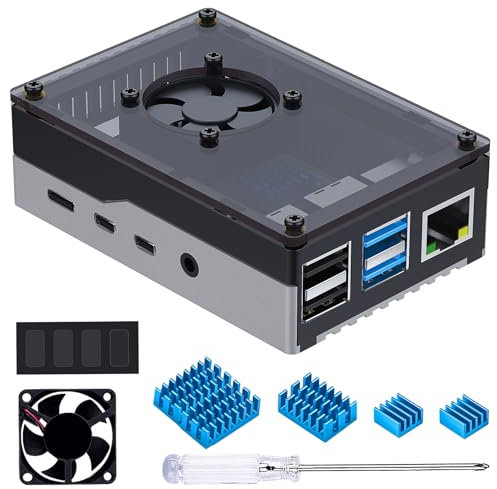 Miuzei Case for Raspberry Pi 4 with Housing Visible Acrylic Cooling Aluminum Heatsink for Raspberry Pi 4B Only Black