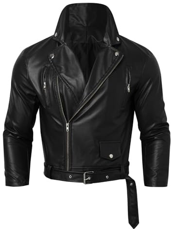 Giubbotto Pelle Uomo, Leggera Sottile con Tasca sulle Maniche Giubbotto Bomber Giaccone Giacca Chiodo Pelle Biker Motociclista Giubbotto Moto Uomo Estivo Giacca a Vento alla Moda, Classica, Nero