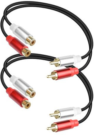 YANBORONSN 2 RCA Cable Adaptador, 2 RCA macho a 2 hembra cable de audio estéreo para DVD, sistema de teatro, VCR, CD, 2Pack(0.9FT)
