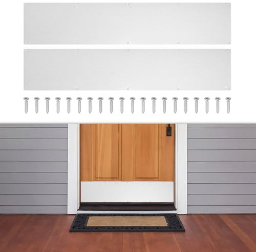 GLOKUUCA 2 Pcs Door Kick Plates - 8 x 34 Inches Kick Plates for Exterior Interior Doors Protection Decor, 1.5mm (1/16 Inch) Thickness Rectangular Aluminum Door Push Plate (Silver)