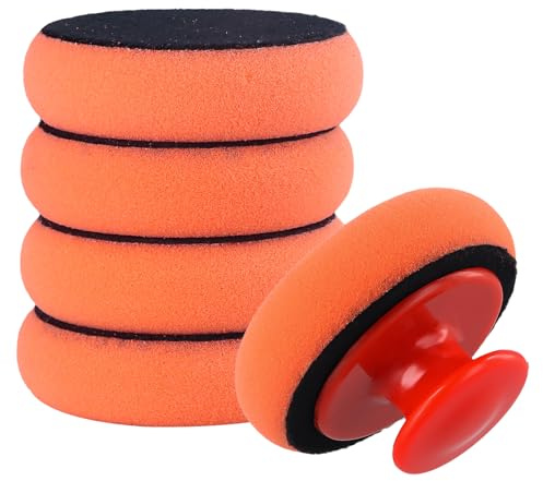 Polierschwamm Auto Set – 5 Polierpads (90mm) & 1 Rutschfester Griff für Wachsen, Polieren & Laminieren, Verformungsresistent, Vielseitig für Autos, Motorräder und Lastwagen