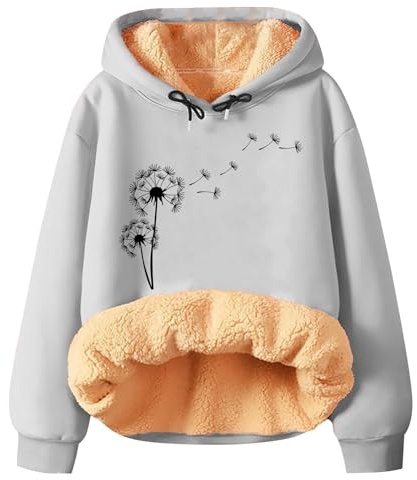 Uwdiohq Womens Winter Spring Warm Fleece Hoodie Pullover Long Sleeve Solid Printed Hooded Sweatshirt Tops Strickjacke Grobstrick Damen Lounge Wear Herren Hoodies Schwarzer Kapuzenpullover Gelb