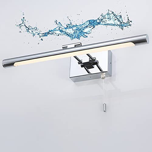 Lámpara de Espejo de baño Ajustable con Interruptor de Tirador LED, IP44, cromada, para tocador, Espejo de Maquillaje, luz Frontal.