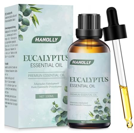 Hanolly Eukalyptusöl 100 ml, Naturrein Ätherisches Öl Eukalyptus für Diffuser, Luftbefeuchter, Aromatherapie, Massage, Kosmetik, Kerzenherstellung