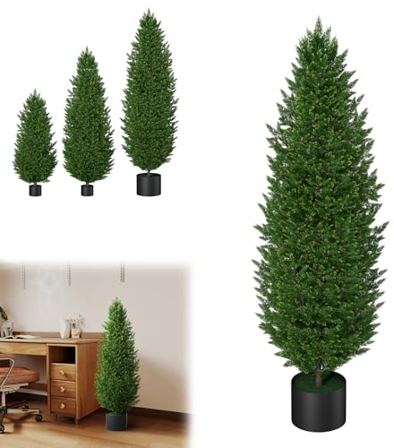 LZQ 2er Set Künstliche Pflanzen 120cm, Kunstbaum mit Topf, UV-Schutz Kunstpflanze für Draußen und Drinnen, Realistische Blätter, Wetterfeste Dekoration für Garten, Terrasse und Büro, Zypresse