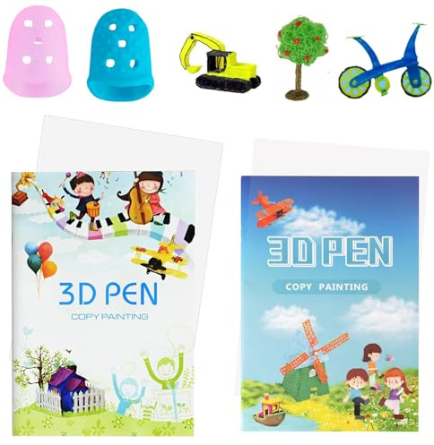 3D Stift Druck Zeichenbuch für Kinder – 2er Set Vorlagenbuch mit 40 Motiven und 2 Transparentfolien – Malvorlagen für 3D Stift DIY Zeichnungen, spielerisches Lernen und kreatives Basteln