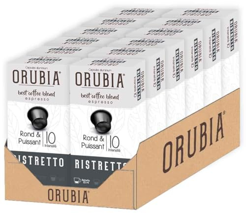 Orubia Ristretto – 120 Capsules de Café 100% Arabica – Intensité 10 – Compatibles avec Nespresso®