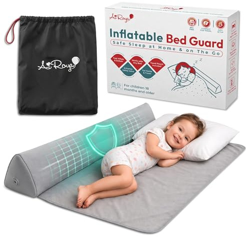 AiRoya Aufblasbares Bettschutzgitter 130 cm – Tragbares Kleinkind-Bett-Stoßfänger für Reisen & Zuhause – BPA-frei, Laborgetestet, passt auf alle Betten – schnell aufblasbar mit Reisetasche