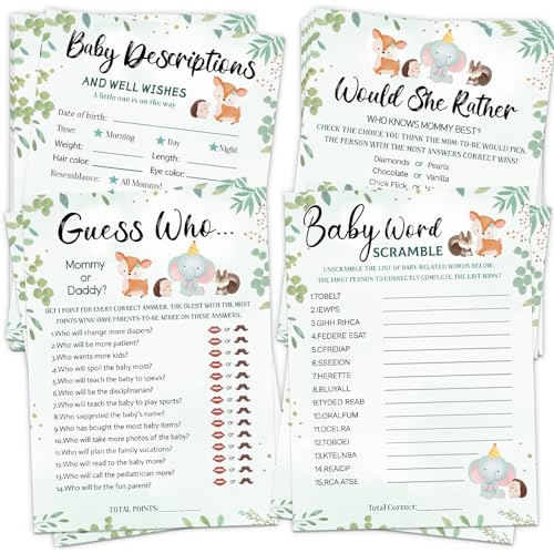 HOMANGA Baby Shower Games, 4 Fun Games for 25 Guests, Woodland Animal Theme | Mommy Best, Guess Who Mommy or Daddy, Word Scramble, Gender Neutral Baby Shower Decorations for Boy or Girl