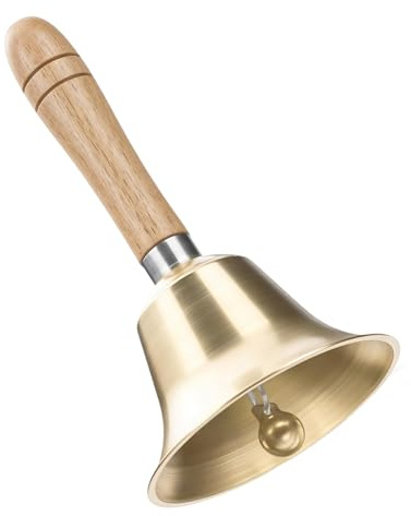 Foonary Super Laute Handglocke,1 Stück Metall Glocken mit Holzgriff, Klassisch Massivmessing Rufglocke für Schule ältere Menschen zu Hause, Hochzeit, Tiertraining,Büro, Hotelservice, Meditation