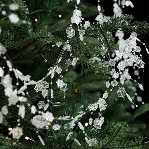 Weihnachtsbaum Tropfen Eiszapfen Ornamente aus klarem Glas mit Weinrebe Perlenkette für Hochzeit und Urlaub Dekoration mit hängender Schnur (Schneeflocke)