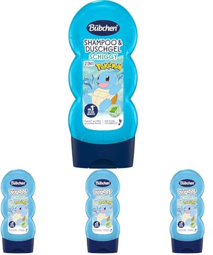 Bübchen Shampoo & Duschgel für Kinder, Pokémon Schiggy Edition, 230 ml (Packung mit 4)