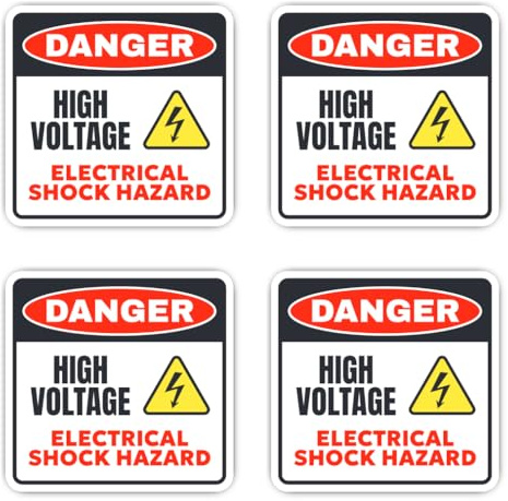 Aufkleber: 100 mm, 4 Stück - Danger High Voltage Electrical Shock Hazard Hinweis