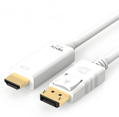 Leloco 4K - Cable DisplayPort a HDMI (3 m, adaptador DP a HDMI) | Unidireccional, 4K @ 30Hz, conectores dorados, cable de PVC con hebilla de presión. Para PC, ordenador portátil, monitor