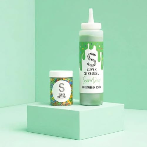 Super Streusel DinoParty & SuperDrip Grün Bundle - Dino Streusel + Glasur | Dinosaurier Tortendeko Set für Kindergeburtstag Junge, Streuseldeko & Kuchenglasur für Mottoparty