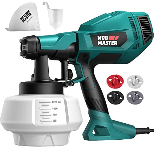NEU MASTER Paint Sprayer, Easy to Use Spray Paint Gun, 1200ML/4 Nozzles/3 Patterns for Home Interior and Exterior, House Painting, Fence, Ceiling