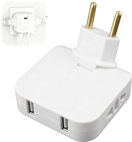 Ladrón Enchufe Plano múltiple de Pared, con 2 Tomas + 2 USB