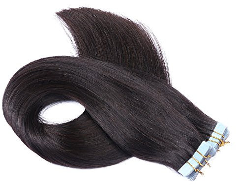 Tape In - On Hair Extensions - # 1B - SCHWARZBRAUN - 60cm - 20 Tressen je 4cm Breit / 2,5g - 100% Remy Echthaar Haarverlängerung/Extention mit Klebeband Tressen by NOVON Hair Extentions