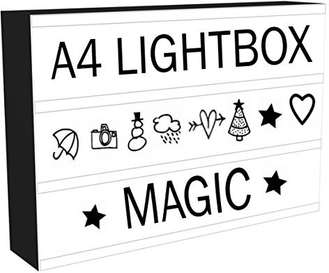 Light Box Cinema LED Sign | All in ONE Marquee Cinematic A4 Lightbox Set with 96 Letters & Number Emoji Lights, USB Cable | Stylish Light Up Box - Suitable Gift for All Occasions, Bars, Photoshoots