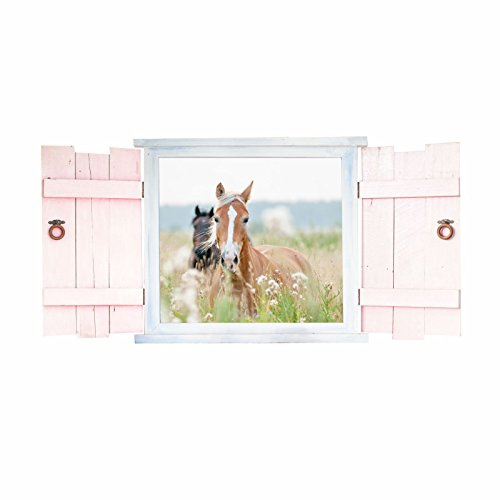 023 Wandtattoo Pferde im Fenster mit Fensterläden - in 6 Größen - wunderschöne Kinderzimmer Sticker und Aufkleber süße Wanddeko Wandbild Junge Mädchen Größe 1750 x 871 mm