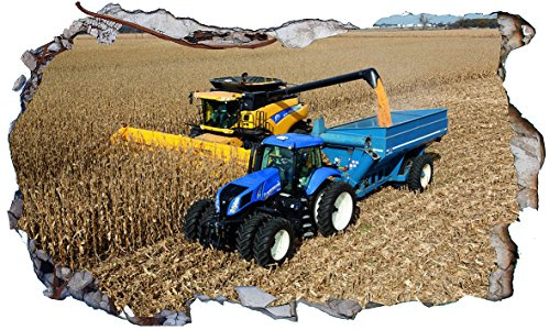 Chicbanners Wandaufkleber mit Mähdrescher-Traktor V6, 3D, Magisches Fenster, Wandaufkleber, Selbstklebendes Poster, Größe 1000 mm breit x 600 mm tief (groß)