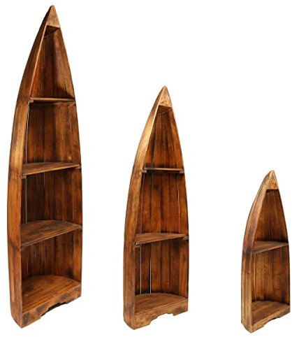 Oriental Galerie Bootsregal Regal im Boots-Design Holzregal Standregal Aufbewahrung Konsole Bord Albesia Holz, Design:Nr. 13, Größe:Klein