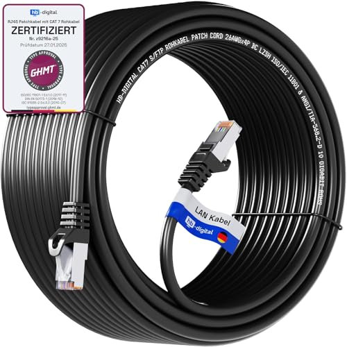 HB-DIGITAL 10m LAN Kabel RJ45 Patchkabel mit CAT 7 Rohkabel S/FTP - GHMT zertifiziert - 10 Gigabit Ethernet Netzwerkkabel Kupfer Profi PiMF für Patchpanel Switch PC Router - Schwarz