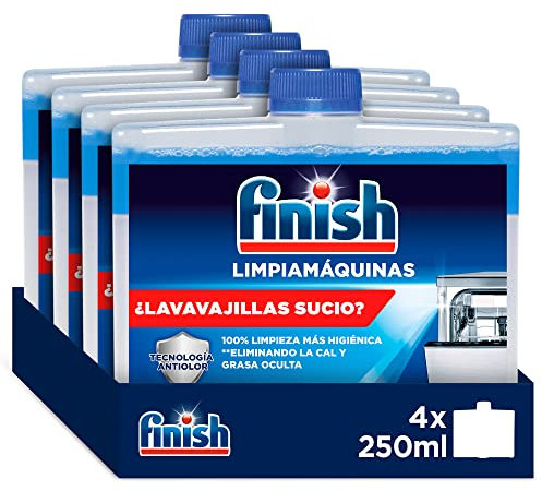 Finish Limpiamáquinas para Lavavajillas, Limpia lavavajillas contra el mal olor, la cal y la grasa del lavaplatos 4 x 250 ml