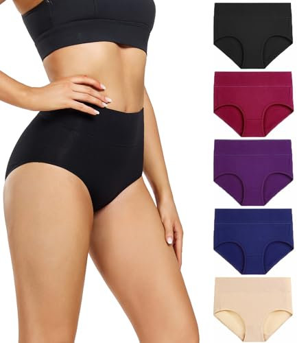 wirarpa Damen Unterhosen Baumwolle Slips Damen Hoher Taille Atmungsaktive Taillenslip Wochenbett Unterwäsche Mehrpack Größen 32-58, Mehrfarbig04-5er Pack, Large (42/44)