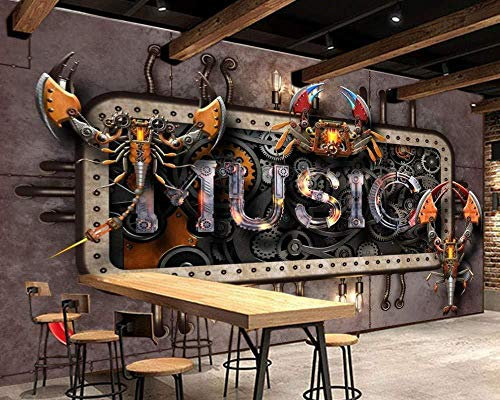 Tapete Foto Poster Riesen Restaurant 3D Fototapete Retro Vintage Industriestil Musik Esszimmer Bar Hintergrund Hotel Wandbild Tapete 3d wandbild tapeten vintage Moderne Hintergrundbild-300cm×210cm