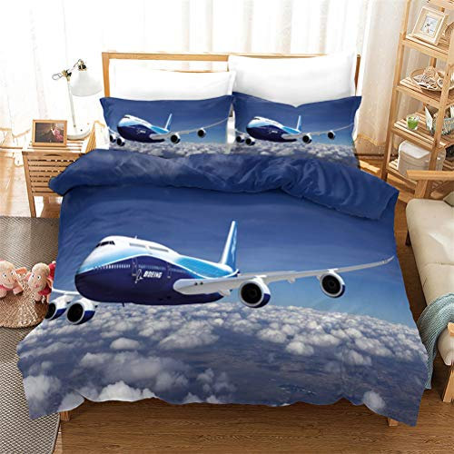 Bettwäsche Set Modern Luftfahrt Flugzeug Hubschrauber Thema für Männer und Jugendliche - Komfortabel Langlebig Bettbezug Verträumte Flugzeuge Haus Dekoration (135x200cm)