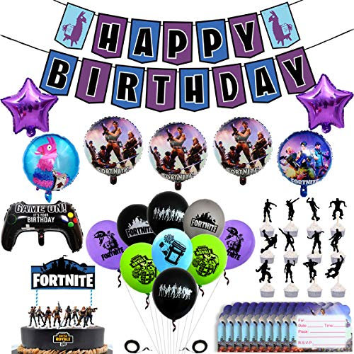 41 Pieces Video Game Party Balloons, Birthday Party Supplies, Video Game Controller Aluminum Foil Balloon, Complete Party Kit for Gaming Theme Birthday Decorations-Favors Cake Topper, Banner