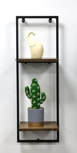 spot on dealz Black Metal Frame MDF Wooden Wall Floating Shelf/Shelves Home/Office Decoration Modern Design Screws Fixture Included (2 Tier Narrow Shelf)