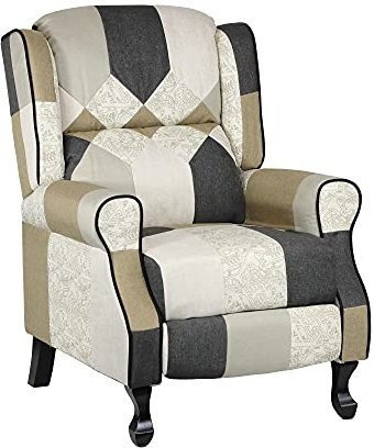 Totò Piccinni Poltrona Relax Reclinabile con Poggiapiedi Imbottita (Patchwork Elegant, Soft Comfort)